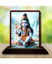 Car Desk/Table Top Lord Shiva Wooden Photo Stand  3x4 Inches, Compact & Stylish Spiritual Display For Car, Home & Office (Pack Of 1) (F14397)