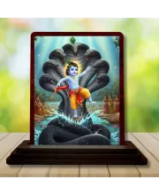 Car Desk/Table Top Lord Krishna Wooden Photo Stand  3x4 Inches, Compact & Stylish Spiritual Display For Car, Home & Office (Pack Of 1) (F14398)