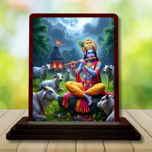 Car Desk/Table Top Lord Krishna Wooden Photo Stand 3x4 Inches, Compact & Stylish Spiritual Display For Car, Home & Office (Pack Of 1) (F14400) Car Desk/Table Top Lord Krishna Wooden Photo Stand 3x4 Inches, Compact & Stylish Spiritual Display For Car, Home & Office (Pack Of 1) (F14400)