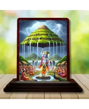 Car Desk/Table Top Lord Krishna Wooden Photo Stand  3x4 Inches, Compact & Stylish Spiritual Display For Car, Home & Office (Pack Of 1) (F14401)