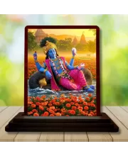 Car Desk/Table Top Lord Vishnu Wooden Photo Stand  3x4 Inches, Compact & Stylish Spiritual Display For Car, Home & Office (Pack Of 1) (F14404)