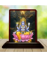 Car Desk/Table Top Lord Vishnu Wooden Photo Stand  3x4 Inches, Compact & Stylish Spiritual Display For Car, Home & Office (Pack Of 1) (F14405)