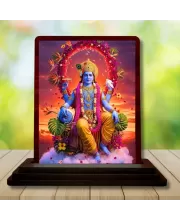 Car Desk/Table Top Lord Vishnu Wooden Photo Stand  3x4 Inches, Compact & Stylish Spiritual Display For Car, Home & Office (Pack Of 1) (F14406)