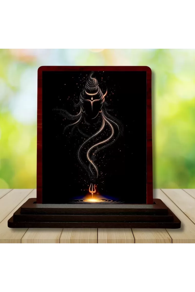 Car Desk/Table Top Lord Shiva Wooden Photo Stand  3x4 Inches, Compact & Stylish Spiritual Display For Car, Home & Office (Pack Of 1) (F14407)