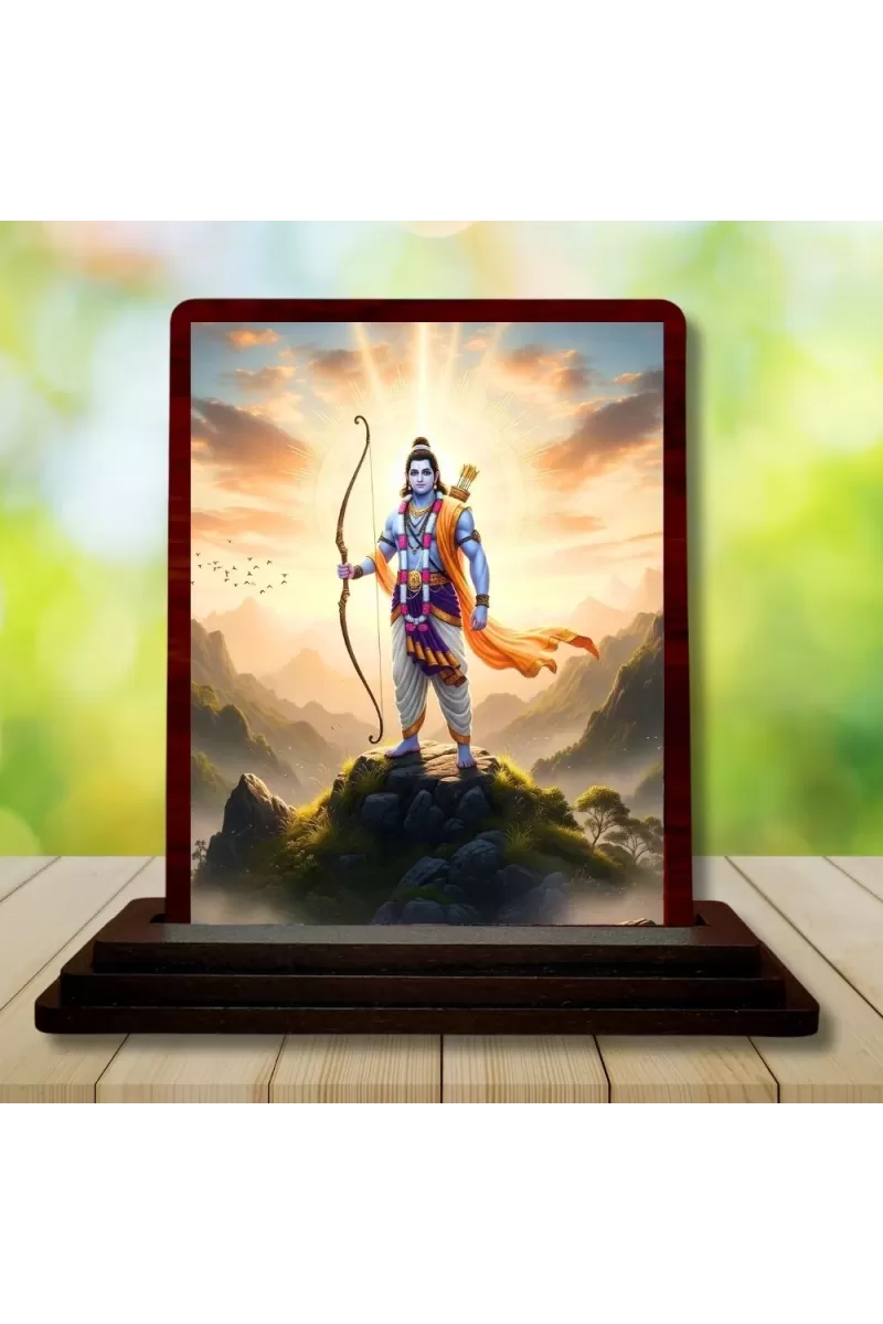 Car Desk/Table Top Lord Rama Wooden Photo Stand  3x4 Inches, Compact & Stylish Spiritual Display For Car, Home & Office (Pack Of 1) (F14408)