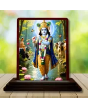 Car Desk/Table Top Lord Krishna Wooden Photo Stand  3x4 Inches, Compact & Stylish Spiritual Display For Car, Home & Office (Pack Of 1) (F14409)