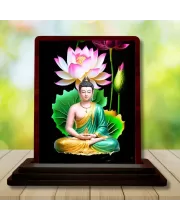 Car Desk/Table Top Lord Buddha Wooden Photo Stand  3x4 Inches, Compact & Stylish Spiritual Display For Car, Home & Office (Pack Of 1) (F14410)