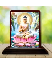 Car Desk/Table Top Lord Buddha Wooden Photo Stand  3x4 Inches, Compact & Stylish Spiritual Display For Car, Home & Office (Pack Of 1) (F14411)