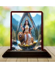 Car Desk/Table Top Goddess Durga Wooden Photo Stand  3x4 Inches, Compact & Stylish Spiritual Display For Car, Home & Office (Pack Of 1) (F14413)