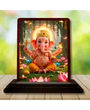 Car Desk/Table Top Lord Ganesha Wooden Photo Stand  3x4 Inches, Compact & Stylish Spiritual Display For Car, Home & Office (Pack Of 1) (F14414)