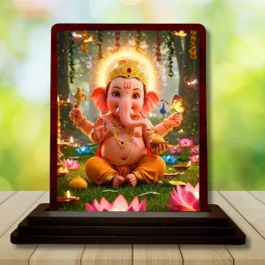 Car Desk/Table Top Lord Ganesha Wooden Photo Stand 3x4 Inches, Compact & Stylish Spiritual Display For Car, Home & Office (Pack Of 1) (F14414) Car Desk/Table Top Lord Ganesha Wooden Photo Stand 3x4 Inches, Compact & Stylish Spiritual Display For Car, Home & Office (Pack Of 1) (F14414)