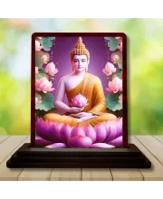 Car Desk/Table Top Lord Buddha Wooden Photo Stand  3x4 Inches, Compact & Stylish Spiritual Display For Car, Home & Office (Pack Of 1) (F14415)
