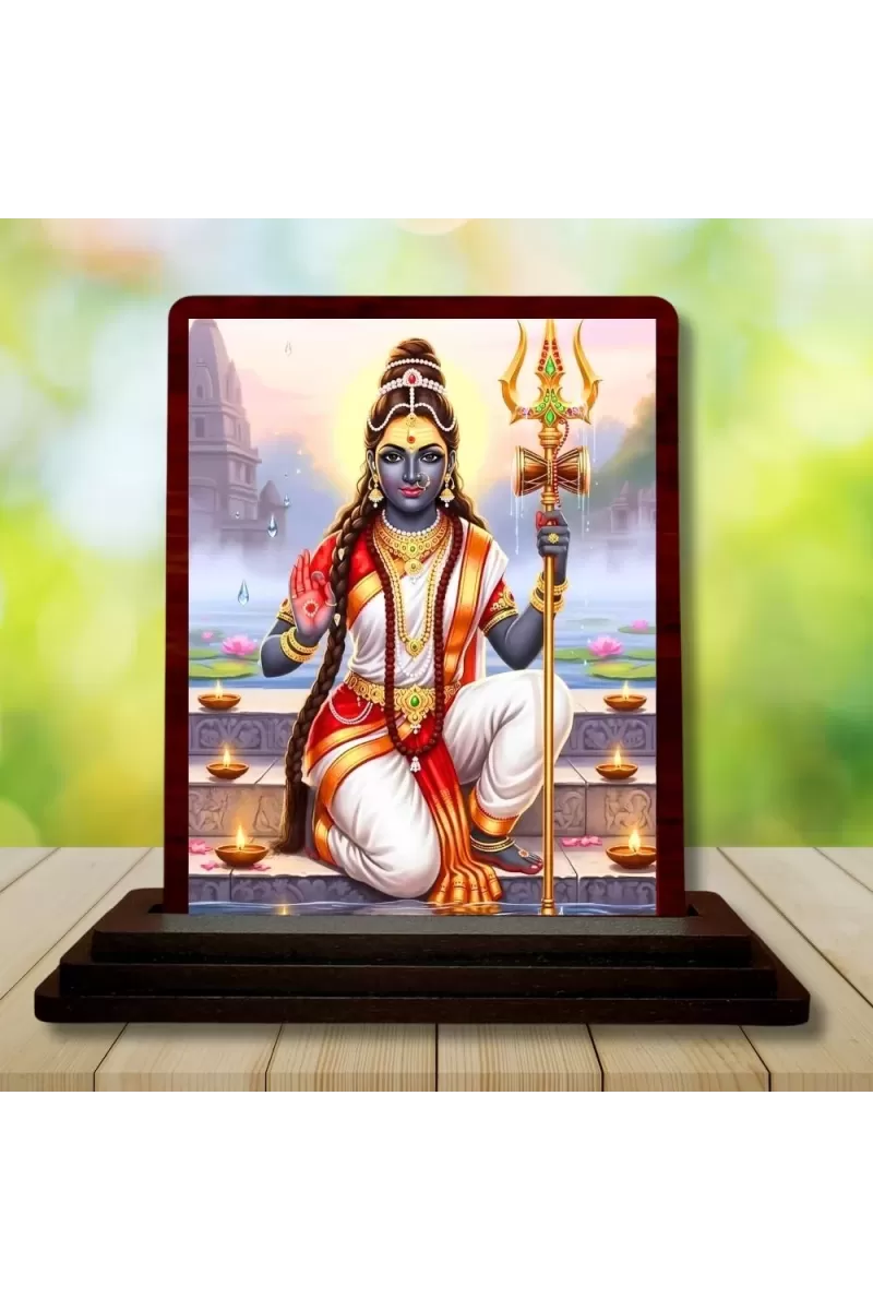 Car Desk/Table Top Lord Parvathi Maatha Wooden Photo Stand  3x4 Inches, Compact & Stylish Spiritual Display For Car, Home & Office (Pack Of 1) (F14416)