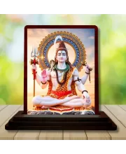 Car Desk/Table Top Lord Shiva Wooden Photo Stand  3x4 Inches, Compact & Stylish Spiritual Display For Car, Home & Office (Pack Of 1) (F14417)