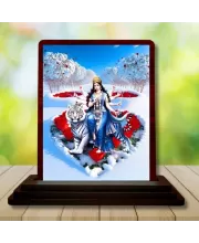 Car Desk/Table Top Goddess Durga Matha Wooden Photo Stand  3x4 Inches, Compact & Stylish Spiritual Display For Car, Home & Office (Pack Of 1) (F14418)