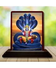 Car Desk/Table Top Lord Vishnu Wooden Photo Stand  3x4 Inches, Compact & Stylish Spiritual Display For Car, Home & Office (Pack Of 1) (F14419)