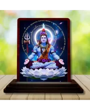 Car Desk/Table Top Lord Shiva Wooden Photo Stand  3x4 Inches, Compact & Stylish Spiritual Display For Car, Home & Office (Pack Of 1) (F14420)