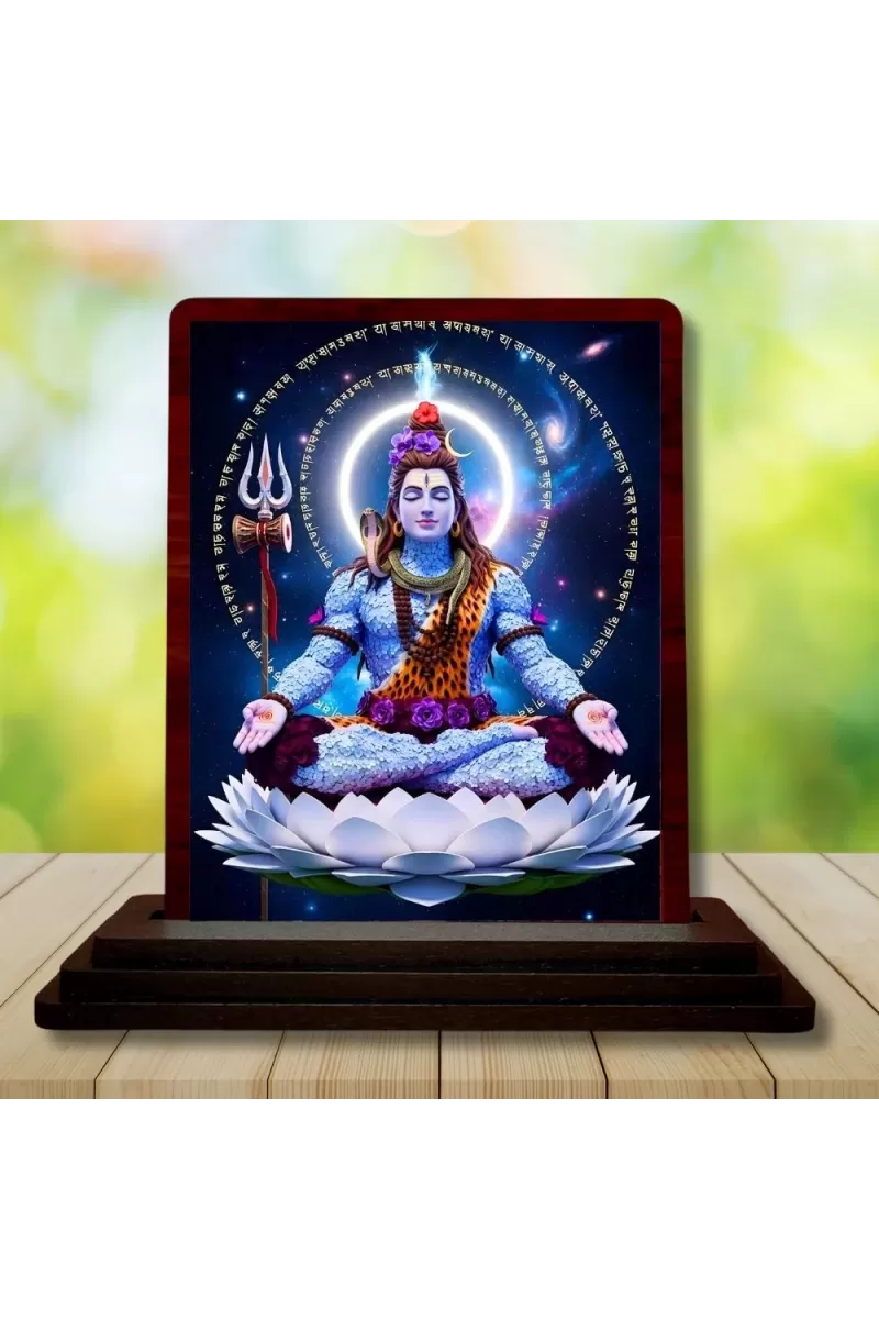 Car Desk/Table Top Lord Shiva Wooden Photo Stand  3x4 Inches, Compact & Stylish Spiritual Display For Car, Home & Office (Pack Of 1) (F14420)
