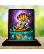 Car Desk/Table Top Lord Vishnu Wooden Photo Stand  3x4 Inches, Compact & Stylish Spiritual Display For Car, Home & Office (Pack Of 1) (F14421)