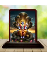 Car Desk/Table Top Lord Vishnu Wooden Photo Stand  3x4 Inches, Compact & Stylish Spiritual Display For Car, Home & Office (Pack Of 1) (F14422)