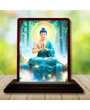 Car Desk/Table Top Lord Buddha Wooden Photo Stand  3x4 Inches, Compact & Stylish Spiritual Display For Car, Home & Office (Pack Of 1) (F14423)