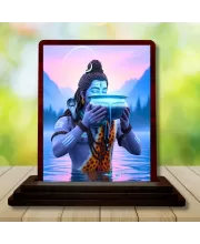 Car Desk/Table Top Lord Shiva Wooden Photo Stand  3x4 Inches, Compact & Stylish Spiritual Display For Car, Home & Office (Pack Of 1) (F14425)