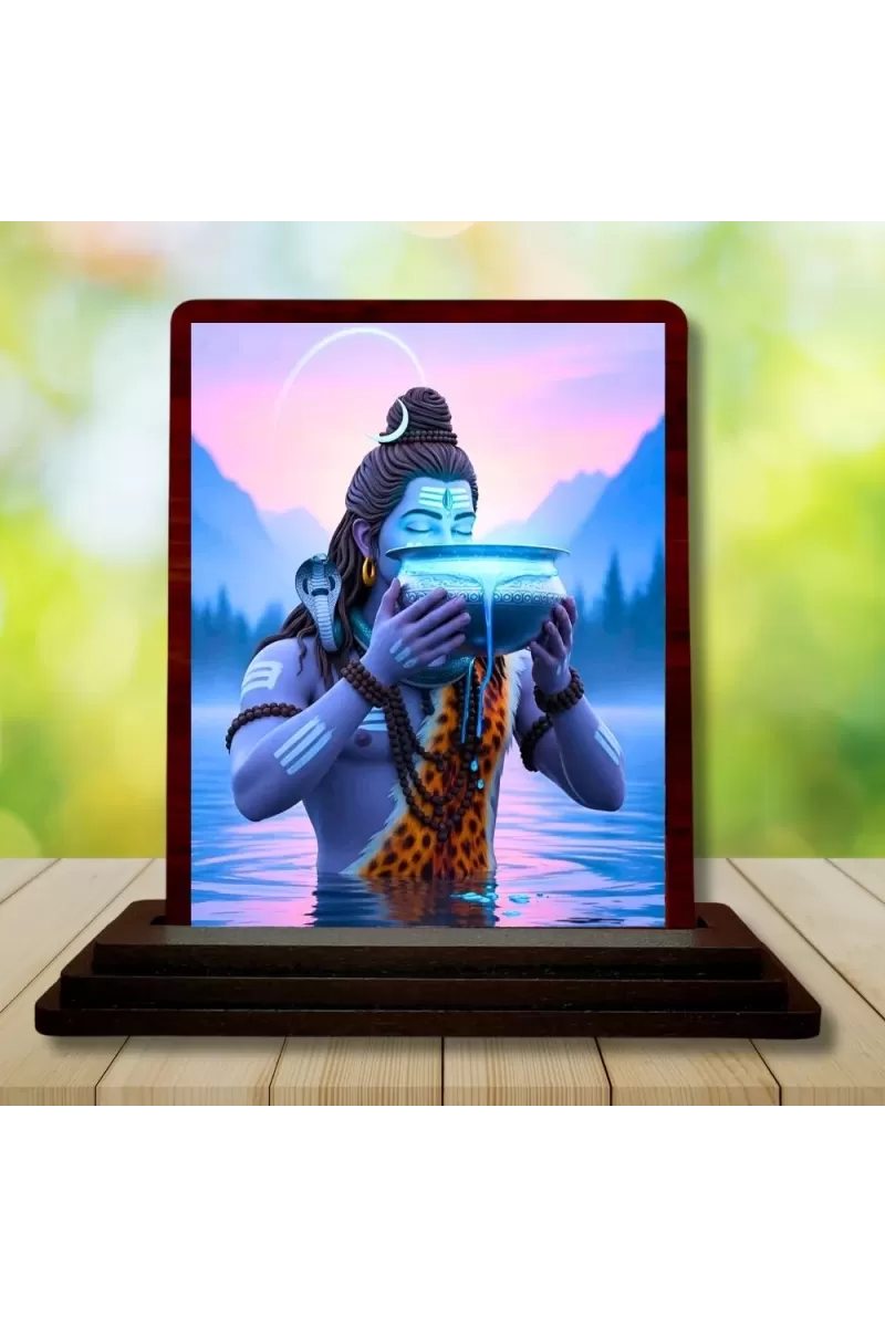 Car Desk/Table Top Lord Shiva Wooden Photo Stand  3x4 Inches, Compact & Stylish Spiritual Display For Car, Home & Office (Pack Of 1) (F14425)