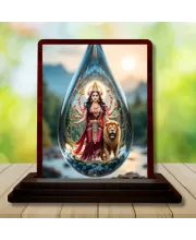 Car Desk/Table Top Goddess Durga Wooden Photo Stand  3x4 Inches, Compact & Stylish Spiritual Display For Car, Home & Office (Pack Of 1) (F14426)