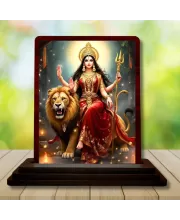 Car Desk/Table Top Goddess Durga Wooden Photo Stand  3x4 Inches, Compact & Stylish Spiritual Display For Car, Home & Office (Pack Of 1) (F14427)