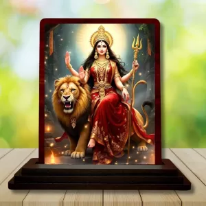 Car Desk/Table Top Goddess Durga Wooden Photo Stand 3x4 Inches, Compact & Stylish Spiritual Display For Car, Home & Office (Pack Of 1) (F14427) Car Desk/Table Top Goddess Durga Wooden Photo Stand 3x4 Inches, Compact & Stylish Spiritual Display For Car, Home & Office (Pack Of 1) (F14427)