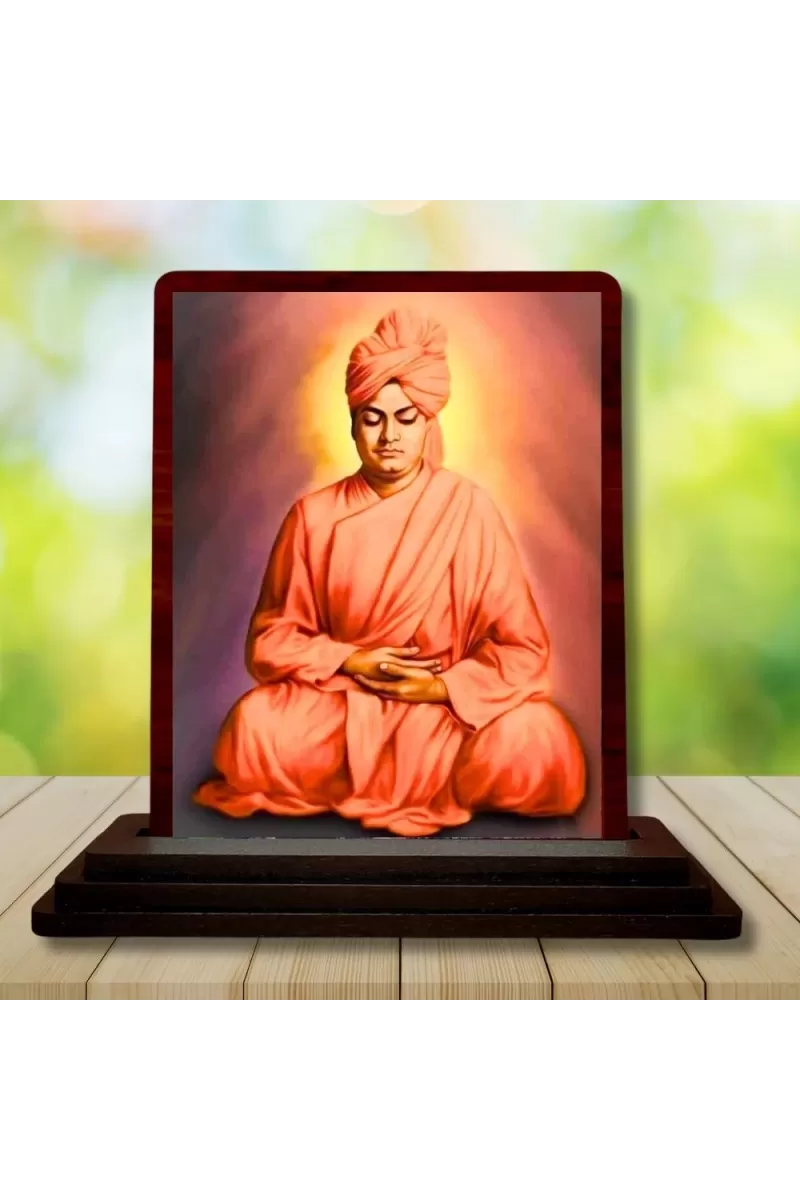 Car Desk/Table Top Swami Vivekananda Wooden Photo Stand  3x4 Inches, Compact & Stylish Spiritual Display For Car, Home & Office (Pack Of 1) (F14429)