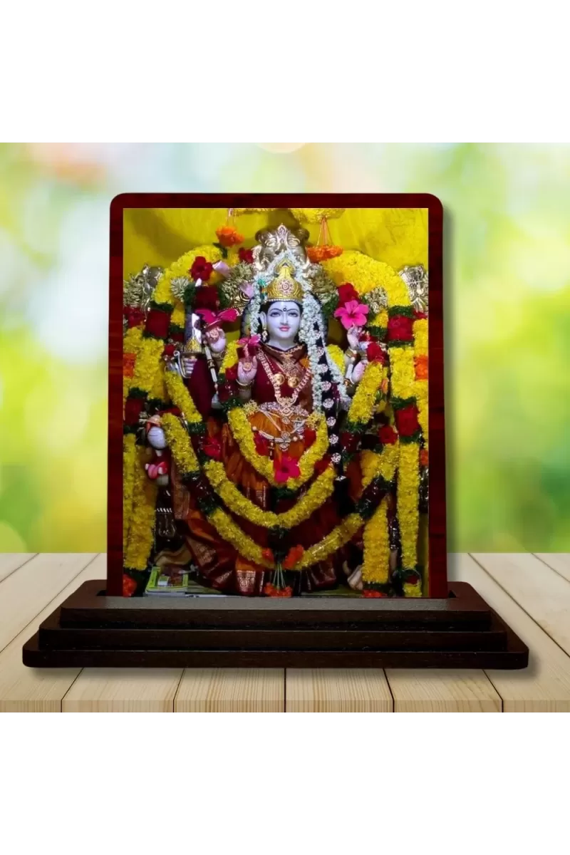 Car Desk/Table Top Goddess Durga Wooden Photo Stand  3x4 Inches, Compact & Stylish Spiritual Display For Car, Home & Office (Pack Of 1) (F14431)