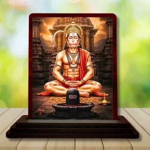Car Desk/Table Top Lord Hanuman Wooden Photo Stand  3x4 Inches, Compact & Stylish Spiritual Display For Car, Home & Office (Pack Of 1) (F14432)