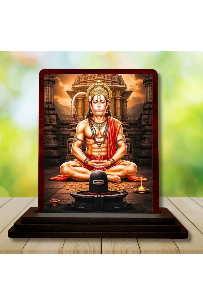 Car Desk/Table Top Lord Hanuman Wooden Photo Stand  3x4 Inches, Compact & Stylish Spiritual Display For Car, Home & Office (Pack Of 1) (F14432)