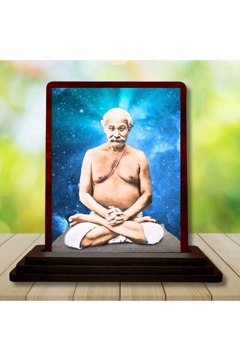 Car Desk/Table Top Lahiri Mahasaya Wooden Photo Stand  3x4 Inches, Compact & Stylish Spiritual Display For Car, Home & Office (Pack Of 1) (F14433)