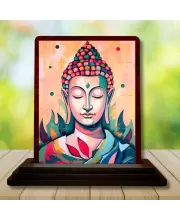 Car Desk/Table Top Meditative Buddha Wooden Photo Stand  3x4 Inches, Compact & Stylish Spiritual Display For Car, Home & Office (Pack Of 1) (F14434)