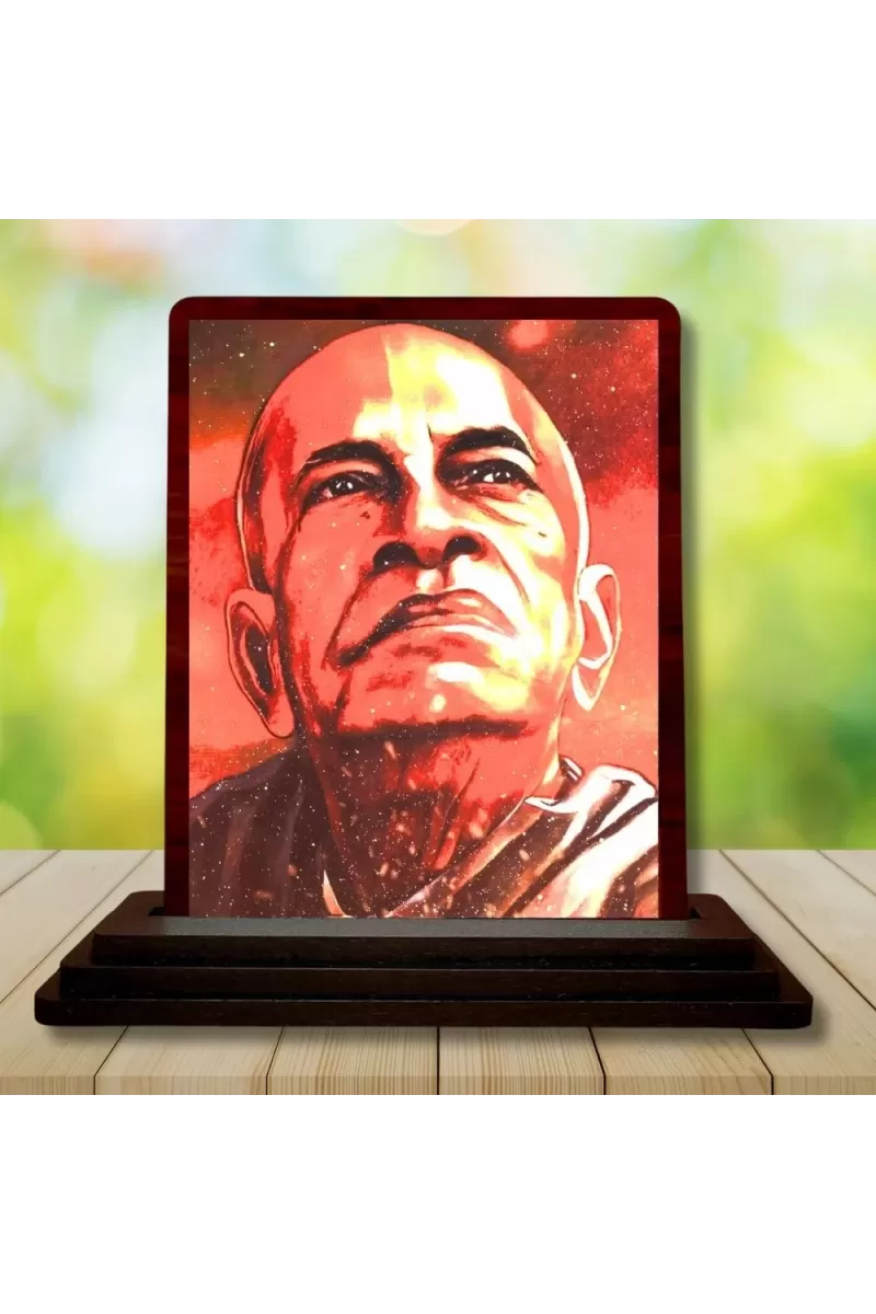 Car Desk/Table Top Bhaktivedanta Swami Prabhupada Wooden Photo Stand  3x4 Inches, Compact & Stylish Spiritual Display For Car, Home & Office (Pack Of 1) (F14435)