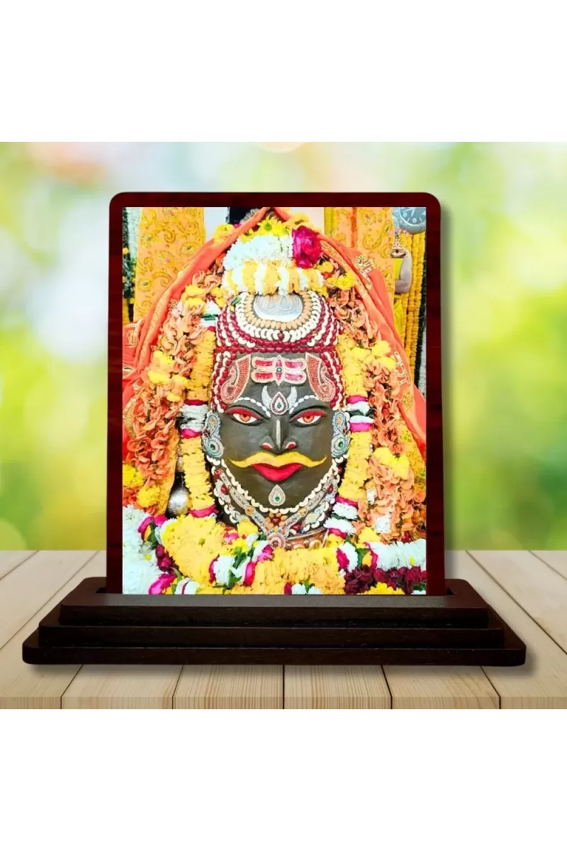 Car Desk/Table Top Mahakaleshwar Jyotirlinga Wooden Photo Stand  3x4 Inches, Compact & Stylish Spiritual Display For Car, Home & Office (Pack Of 1) (F14438)