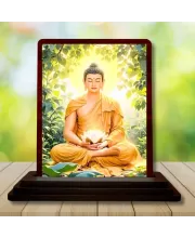 Car Desk/Table Top Lord Buddha Wooden Photo Stand  3x4 Inches, Compact & Stylish Spiritual Display For Car, Home & Office (Pack Of 1) (F14440)