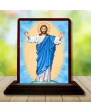 Car Desk/Table Top Lord Jesus Wooden Photo Stand  3x4 Inches, Compact & Stylish Spiritual Display For Car, Home & Office (Pack Of 1) (F14442)