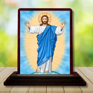 Car Desk/Table Top Lord Jesus Wooden Photo Stand 3x4 Inches, Compact & Stylish Spiritual Display For Car, Home & Office (Pack Of 1) (F14442) Car Desk/Table Top Lord Jesus Wooden Photo Stand 3x4 Inches, Compact & Stylish Spiritual Display For Car, Home & Office (Pack Of 1) (F14442)