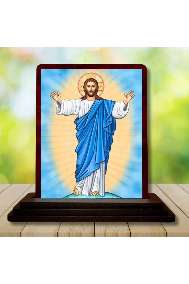 Car Desk/Table Top Lord Jesus Wooden Photo Stand  3x4 Inches, Compact & Stylish Spiritual Display For Car, Home & Office (Pack Of 1) (F14442)