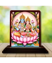 Car Desk/Table Top Lord Vishnu Lakshmi Wooden Photo Stand  3x4 Inches, Compact & Stylish Spiritual Display For Car, Home & Office (Pack Of 1) (F14443)
