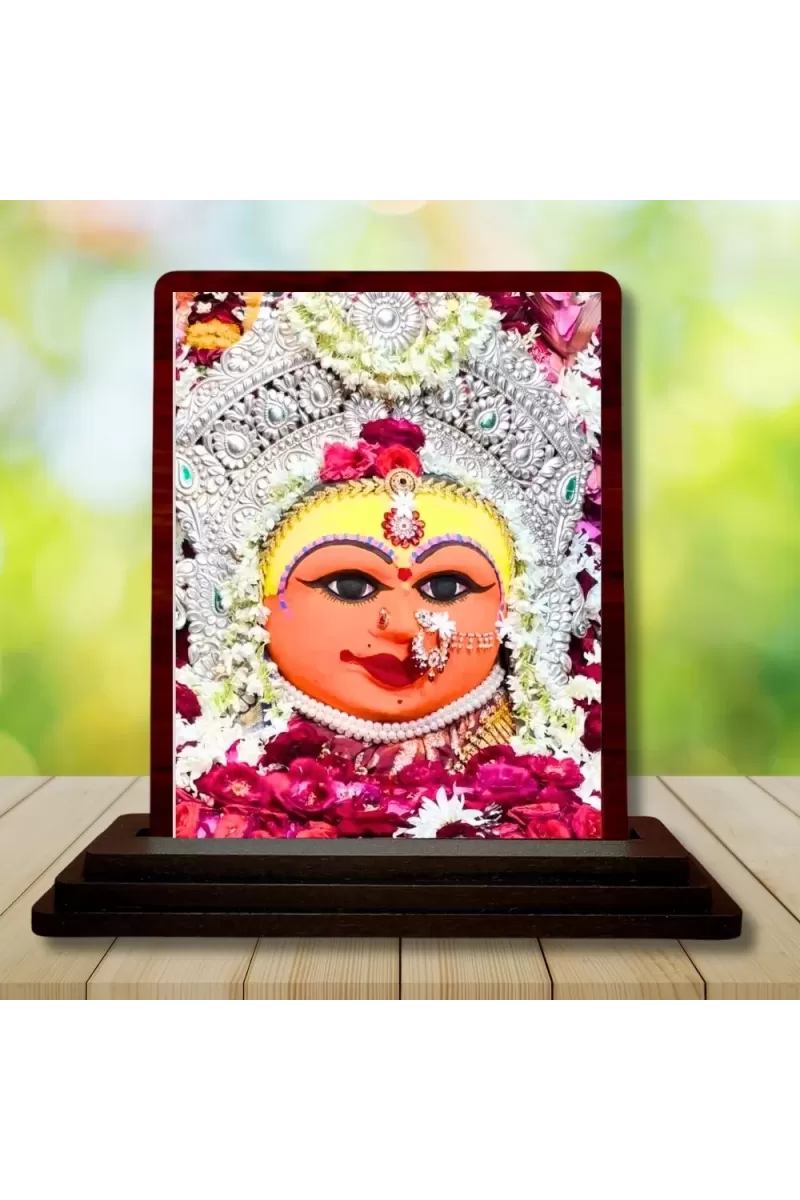 Car Desk/Table Top Harsiddhi_Maa Wooden Photo Stand  3x4 Inches, Compact & Stylish Spiritual Display For Car, Home & Office (Pack Of 1) (F14446)
