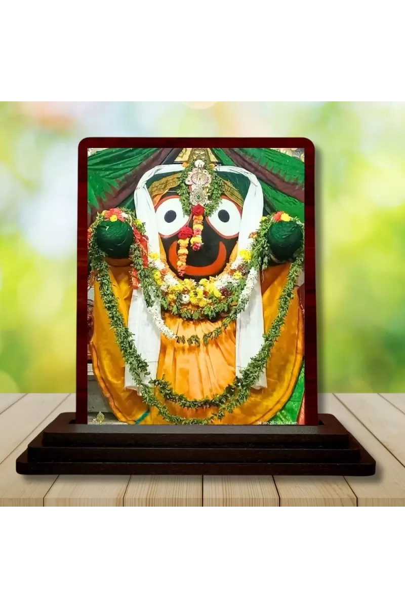 Car Desk/Table Top Lord Jagannath Wooden Photo Stand  3x4 Inches, Compact & Stylish Spiritual Display For Car, Home & Office (Pack Of 1) (F14447)