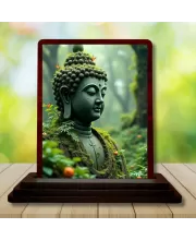 Car Desk/Table Top Lord Buddha Wooden Photo Stand  3x4 Inches, Compact & Stylish Spiritual Display For Car, Home & Office (Pack Of 1) (F14448)