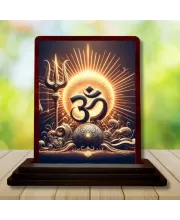 Car Desk/Table Top Om Symbol Wooden Photo Stand  3x4 Inches, Compact & Stylish Spiritual Display For Car, Home & Office (Pack Of 1) (F14449)