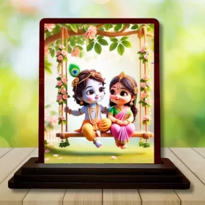Car Desk/Table Top Little Radha Krishna Wooden Photo Stand 3x4 Inches, Compact & Stylish Spiritual Display For Car, Home & Office (Pack Of 1) (F14452) Car Desk/Table Top Little Radha Krishna Wooden Photo Stand 3x4 Inches, Compact & Stylish Spiritual Display For Car, Home & Office (Pack Of 1) (F14452)
