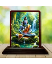 Car Desk/Table Top Lord Shiva Wooden Photo Stand  3x4 Inches, Compact & Stylish Spiritual Display For Car, Home & Office (Pack Of 1) (F14453)