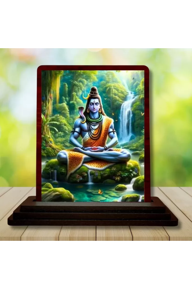 Car Desk/Table Top Lord Shiva Wooden Photo Stand  3x4 Inches, Compact & Stylish Spiritual Display For Car, Home & Office (Pack Of 1) (F14453)